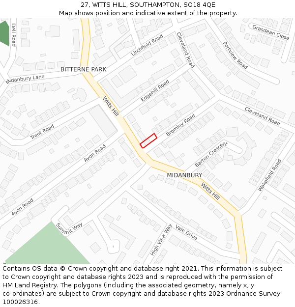 27, WITTS HILL, SOUTHAMPTON, SO18 4QE: Location map and indicative extent of plot