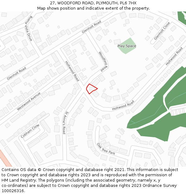 27, WOODFORD ROAD, PLYMOUTH, PL6 7HX: Location map and indicative extent of plot