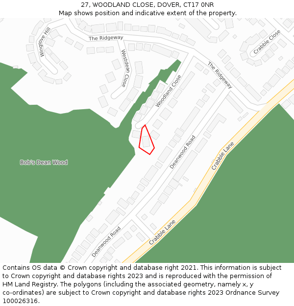 27, WOODLAND CLOSE, DOVER, CT17 0NR: Location map and indicative extent of plot