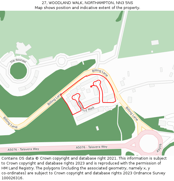 27, WOODLAND WALK, NORTHAMPTON, NN3 5NS: Location map and indicative extent of plot