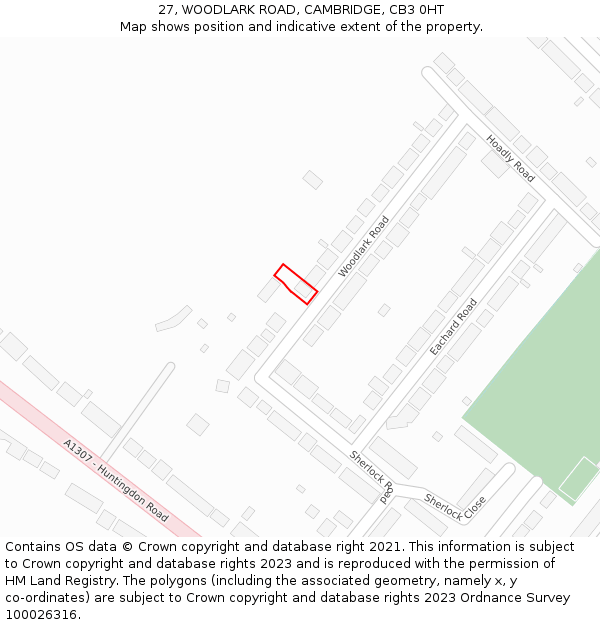 27, WOODLARK ROAD, CAMBRIDGE, CB3 0HT: Location map and indicative extent of plot