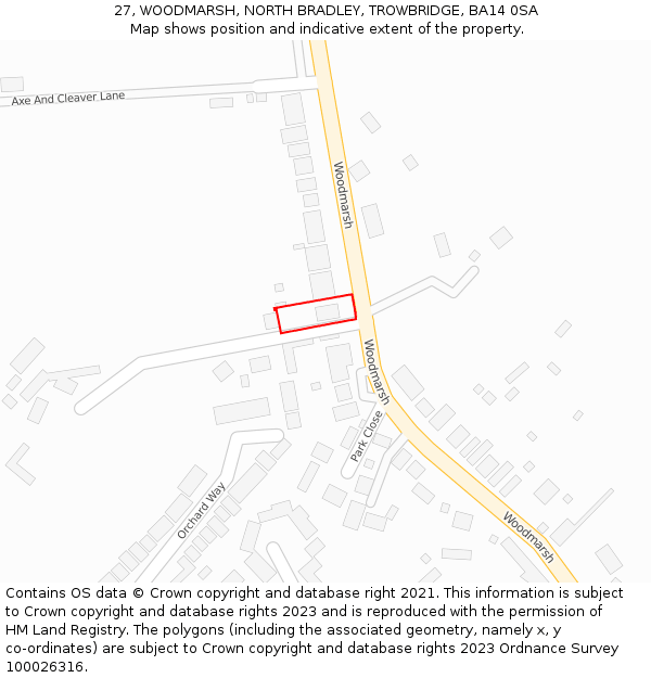 27, WOODMARSH, NORTH BRADLEY, TROWBRIDGE, BA14 0SA: Location map and indicative extent of plot