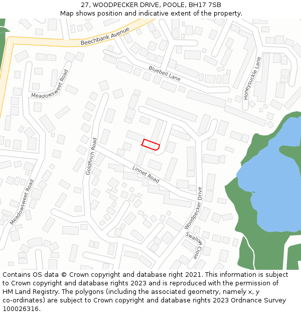 27, WOODPECKER DRIVE, POOLE, BH17 7SB: Location map and indicative extent of plot