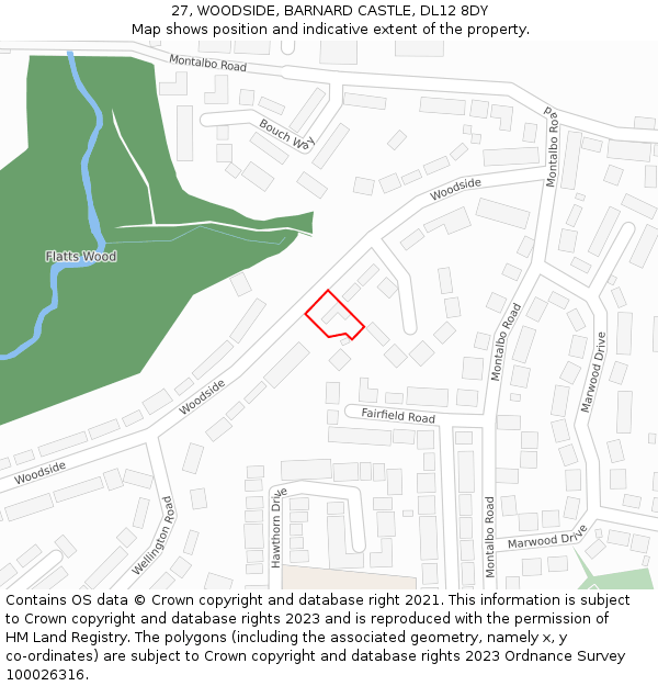 27, WOODSIDE, BARNARD CASTLE, DL12 8DY: Location map and indicative extent of plot