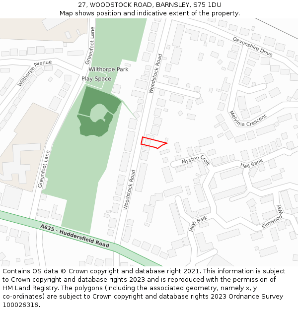 27, WOODSTOCK ROAD, BARNSLEY, S75 1DU: Location map and indicative extent of plot