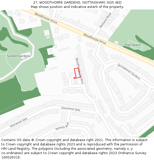 27, WOODTHORPE GARDENS, NOTTINGHAM, NG5 4ED: Location map and indicative extent of plot