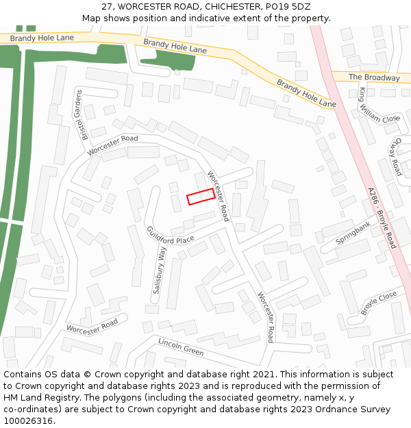 27, WORCESTER ROAD, CHICHESTER, PO19 5DZ: Location map and indicative extent of plot