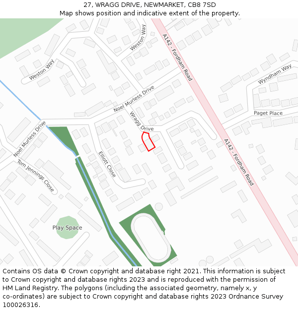 27, WRAGG DRIVE, NEWMARKET, CB8 7SD: Location map and indicative extent of plot