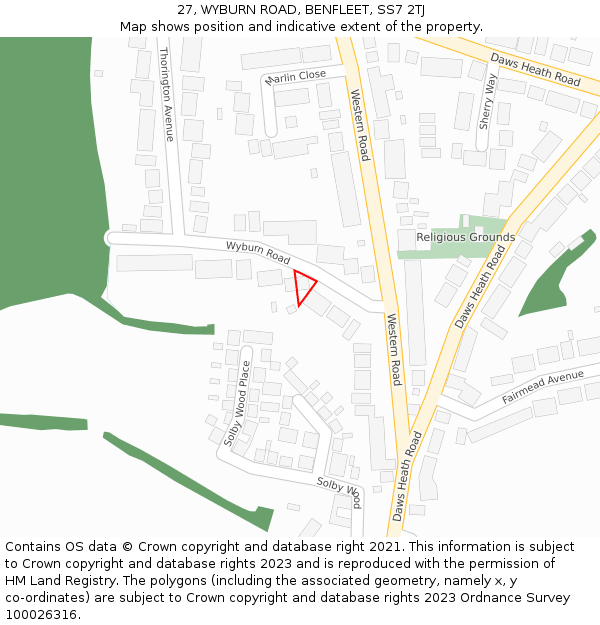27, WYBURN ROAD, BENFLEET, SS7 2TJ: Location map and indicative extent of plot