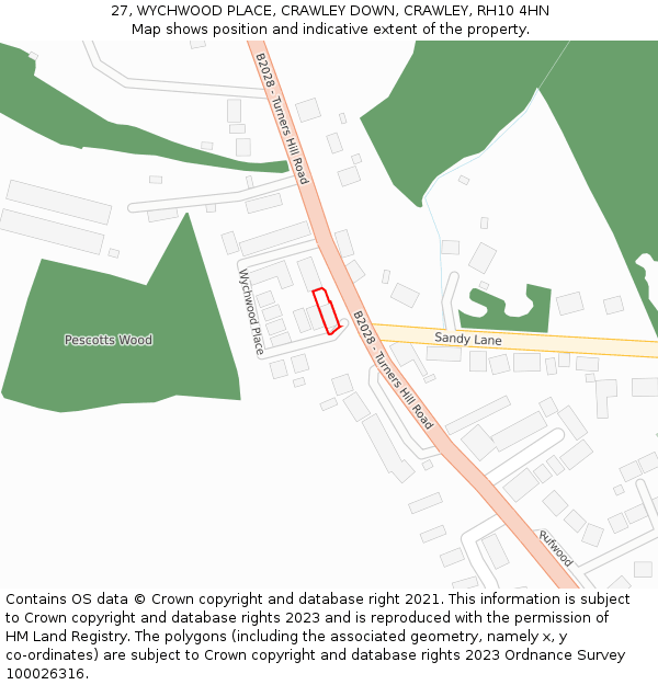 27, WYCHWOOD PLACE, CRAWLEY DOWN, CRAWLEY, RH10 4HN: Location map and indicative extent of plot