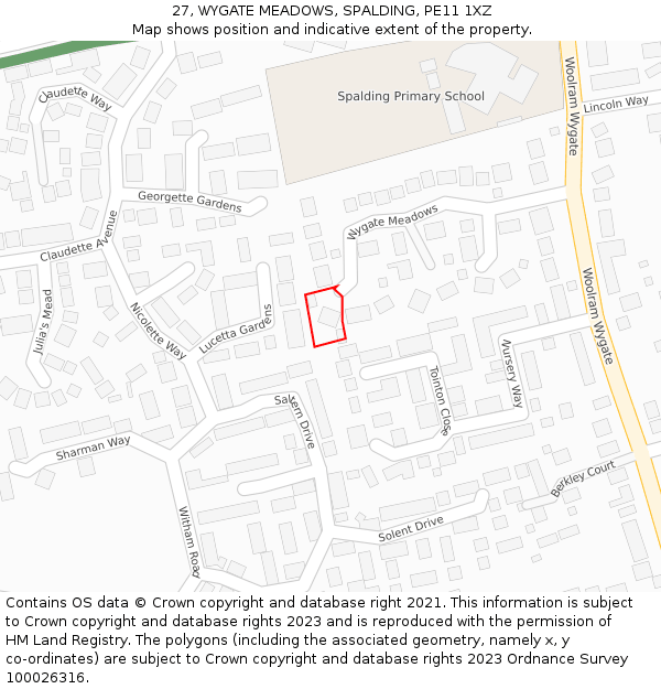 27, WYGATE MEADOWS, SPALDING, PE11 1XZ: Location map and indicative extent of plot