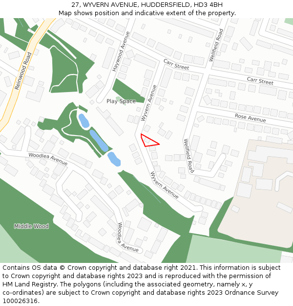 27, WYVERN AVENUE, HUDDERSFIELD, HD3 4BH: Location map and indicative extent of plot