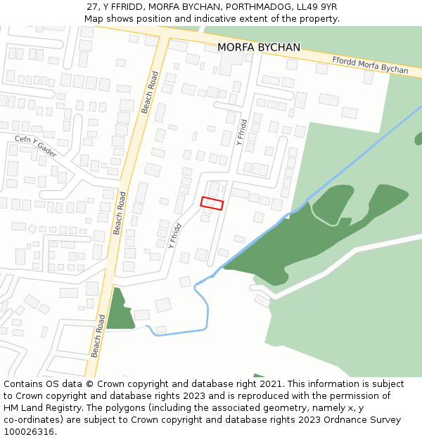 27, Y FFRIDD, MORFA BYCHAN, PORTHMADOG, LL49 9YR: Location map and indicative extent of plot