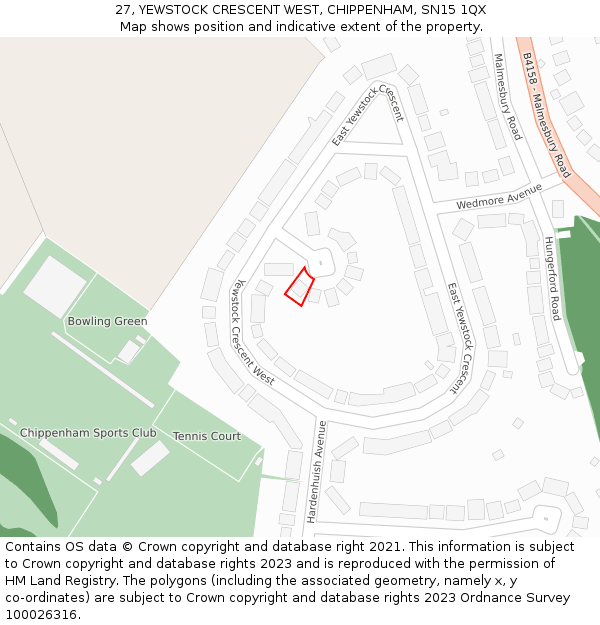 27, YEWSTOCK CRESCENT WEST, CHIPPENHAM, SN15 1QX: Location map and indicative extent of plot