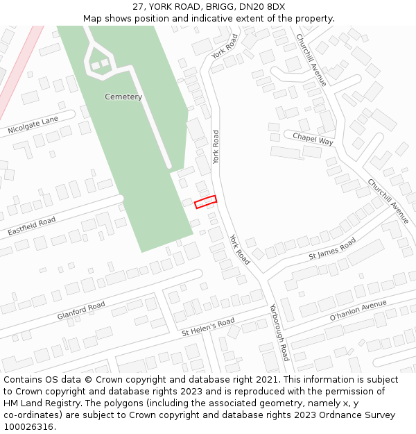 27, YORK ROAD, BRIGG, DN20 8DX: Location map and indicative extent of plot