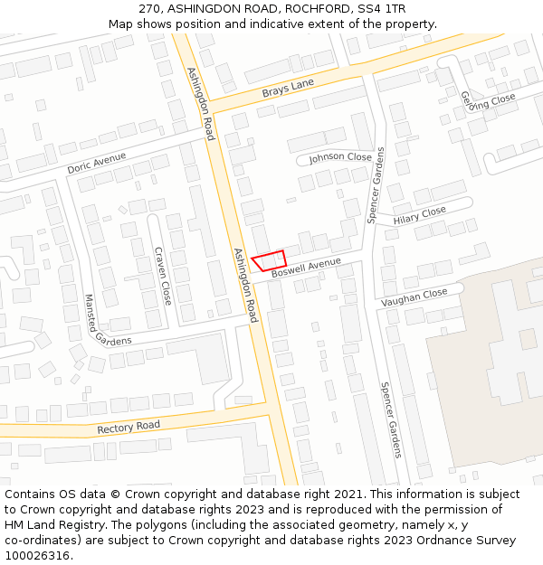 270, ASHINGDON ROAD, ROCHFORD, SS4 1TR: Location map and indicative extent of plot