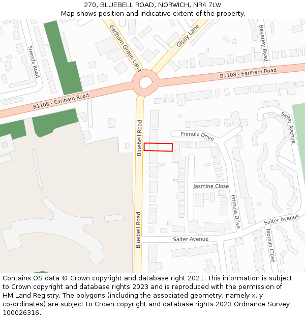 270, BLUEBELL ROAD, NORWICH, NR4 7LW: Location map and indicative extent of plot