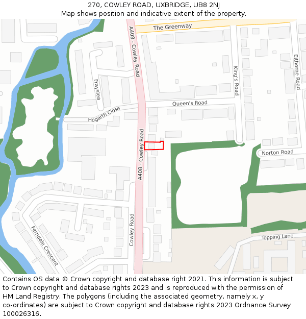 270, COWLEY ROAD, UXBRIDGE, UB8 2NJ: Location map and indicative extent of plot