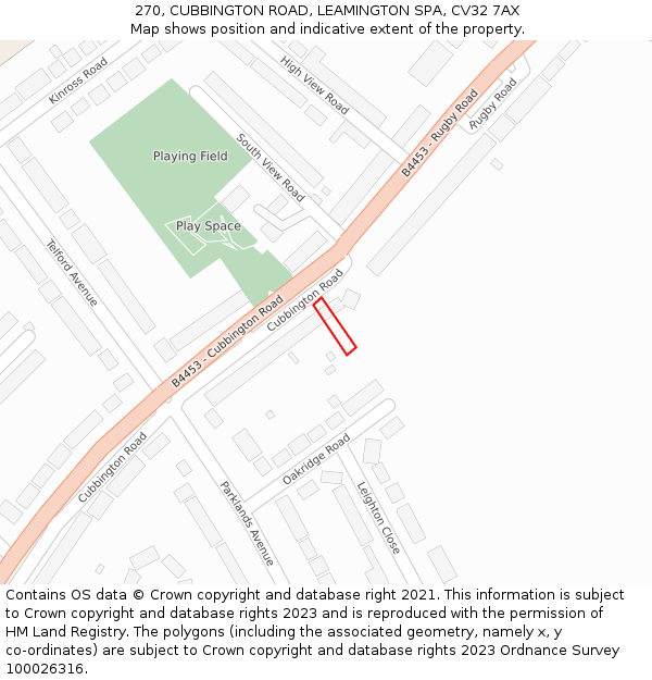 270, CUBBINGTON ROAD, LEAMINGTON SPA, CV32 7AX: Location map and indicative extent of plot