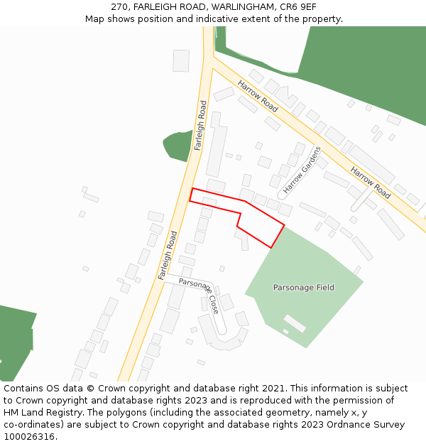 270, FARLEIGH ROAD, WARLINGHAM, CR6 9EF: Location map and indicative extent of plot