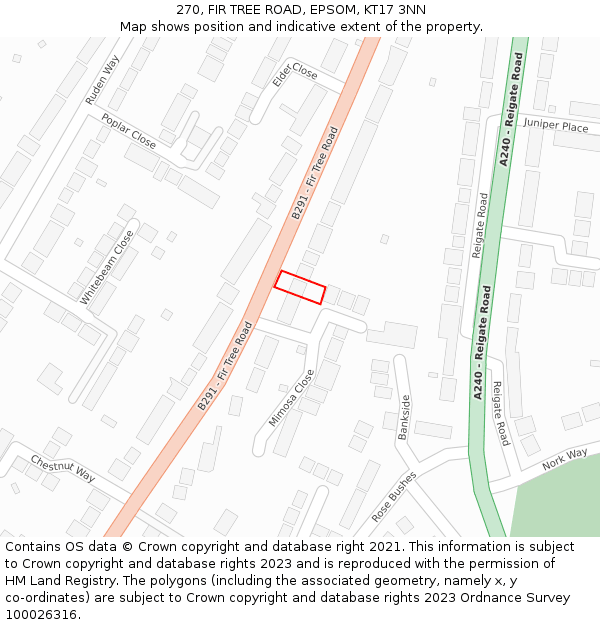 270, FIR TREE ROAD, EPSOM, KT17 3NN: Location map and indicative extent of plot