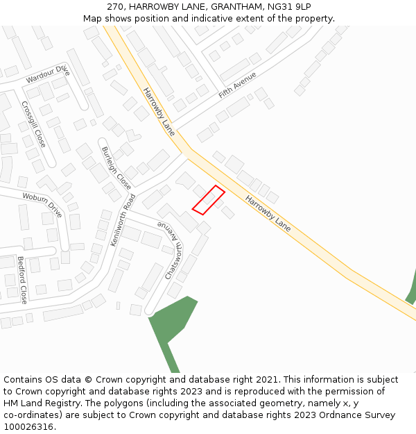 270, HARROWBY LANE, GRANTHAM, NG31 9LP: Location map and indicative extent of plot