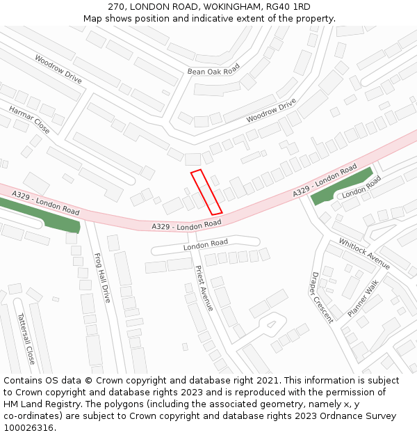 270, LONDON ROAD, WOKINGHAM, RG40 1RD: Location map and indicative extent of plot