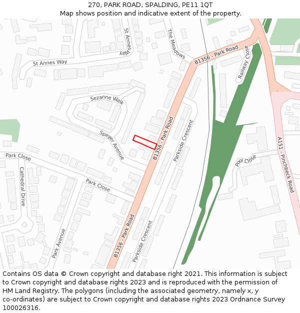 270, PARK ROAD, SPALDING, PE11 1QT: Location map and indicative extent of plot