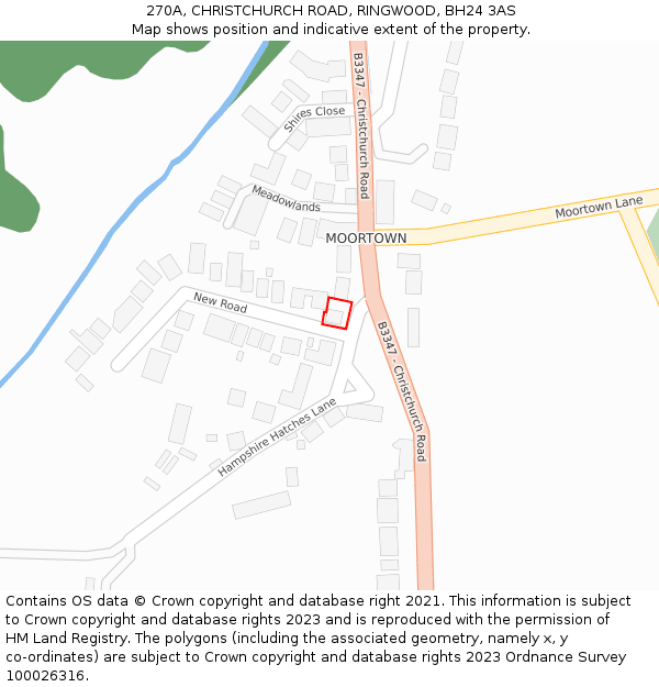 270A, CHRISTCHURCH ROAD, RINGWOOD, BH24 3AS: Location map and indicative extent of plot