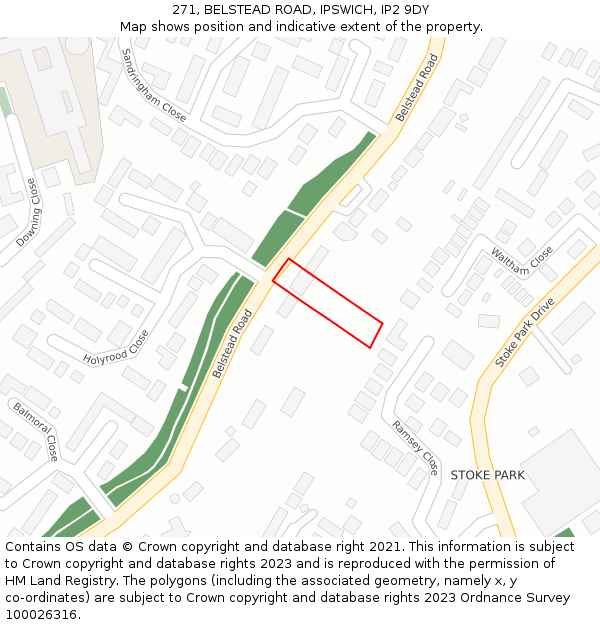 271, BELSTEAD ROAD, IPSWICH, IP2 9DY: Location map and indicative extent of plot