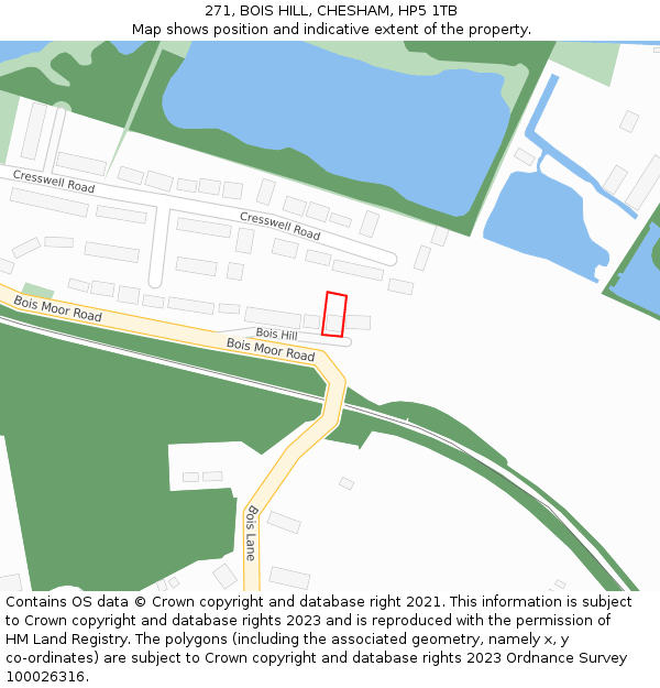 271, BOIS HILL, CHESHAM, HP5 1TB: Location map and indicative extent of plot