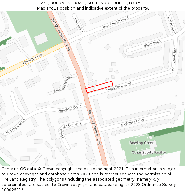 271, BOLDMERE ROAD, SUTTON COLDFIELD, B73 5LL: Location map and indicative extent of plot
