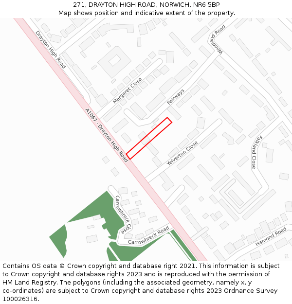 271, DRAYTON HIGH ROAD, NORWICH, NR6 5BP: Location map and indicative extent of plot