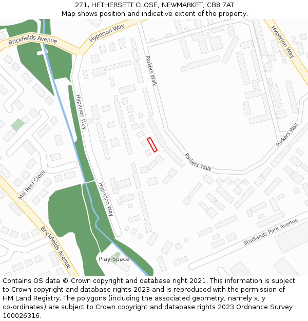 271, HETHERSETT CLOSE, NEWMARKET, CB8 7AT: Location map and indicative extent of plot