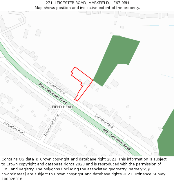 271, LEICESTER ROAD, MARKFIELD, LE67 9RH: Location map and indicative extent of plot