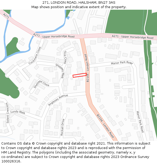 271, LONDON ROAD, HAILSHAM, BN27 3AS: Location map and indicative extent of plot