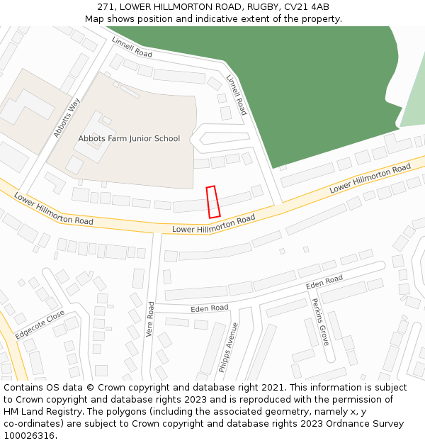 271, LOWER HILLMORTON ROAD, RUGBY, CV21 4AB: Location map and indicative extent of plot