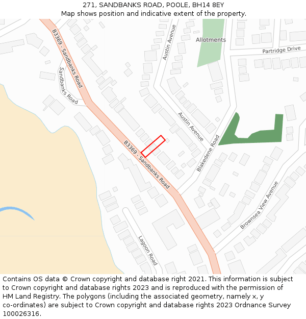 271, SANDBANKS ROAD, POOLE, BH14 8EY: Location map and indicative extent of plot