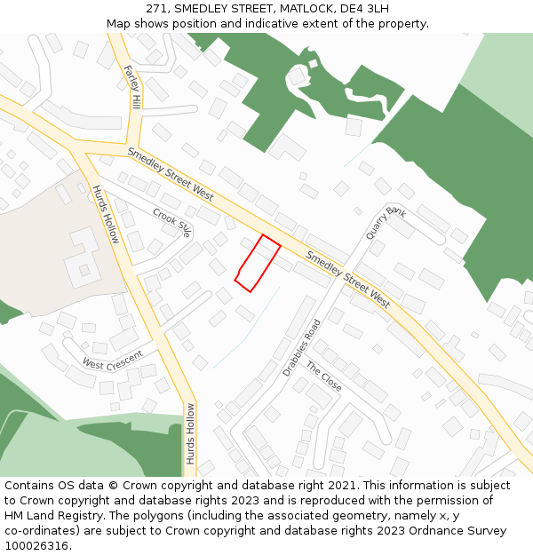 271, SMEDLEY STREET, MATLOCK, DE4 3LH: Location map and indicative extent of plot
