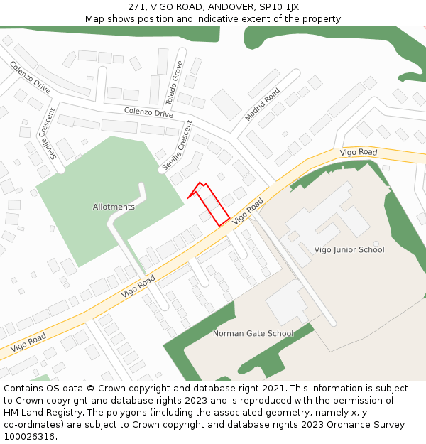 271, VIGO ROAD, ANDOVER, SP10 1JX: Location map and indicative extent of plot