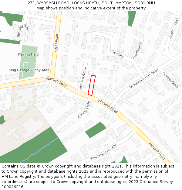 271, WARSASH ROAD, LOCKS HEATH, SOUTHAMPTON, SO31 9NU: Location map and indicative extent of plot