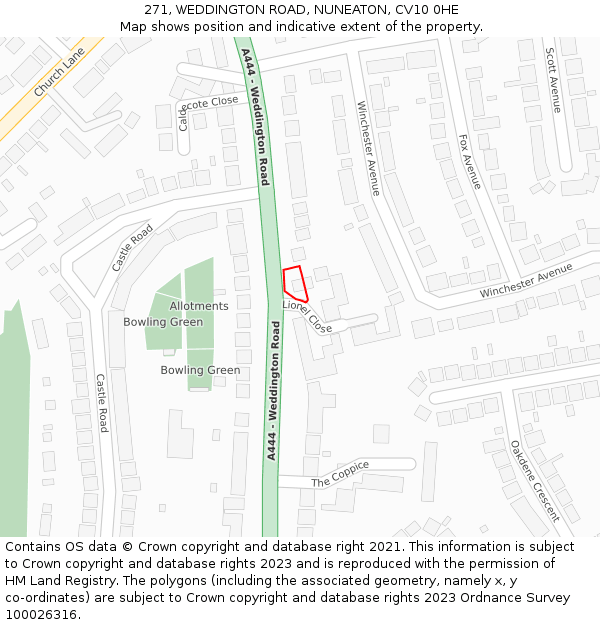271, WEDDINGTON ROAD, NUNEATON, CV10 0HE: Location map and indicative extent of plot