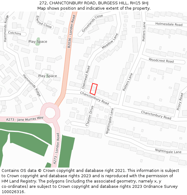 272, CHANCTONBURY ROAD, BURGESS HILL, RH15 9HJ: Location map and indicative extent of plot