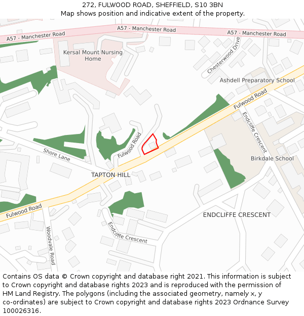 272, FULWOOD ROAD, SHEFFIELD, S10 3BN: Location map and indicative extent of plot
