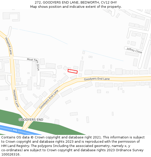 272, GOODYERS END LANE, BEDWORTH, CV12 0HY: Location map and indicative extent of plot