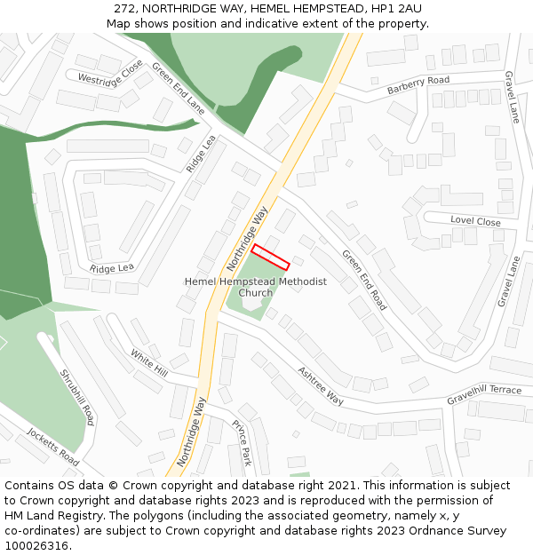 272, NORTHRIDGE WAY, HEMEL HEMPSTEAD, HP1 2AU: Location map and indicative extent of plot