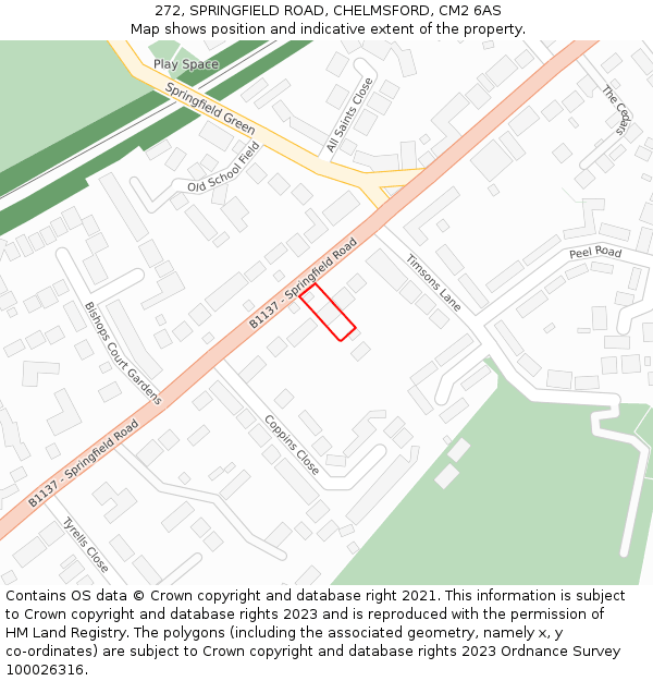 272, SPRINGFIELD ROAD, CHELMSFORD, CM2 6AS: Location map and indicative extent of plot