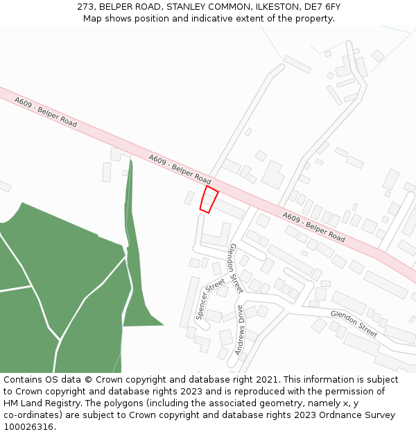 273, BELPER ROAD, STANLEY COMMON, ILKESTON, DE7 6FY: Location map and indicative extent of plot