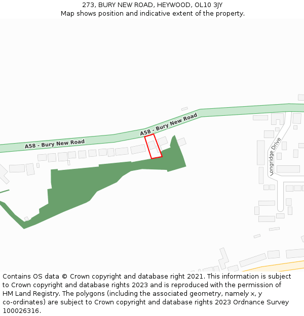 273, BURY NEW ROAD, HEYWOOD, OL10 3JY: Location map and indicative extent of plot