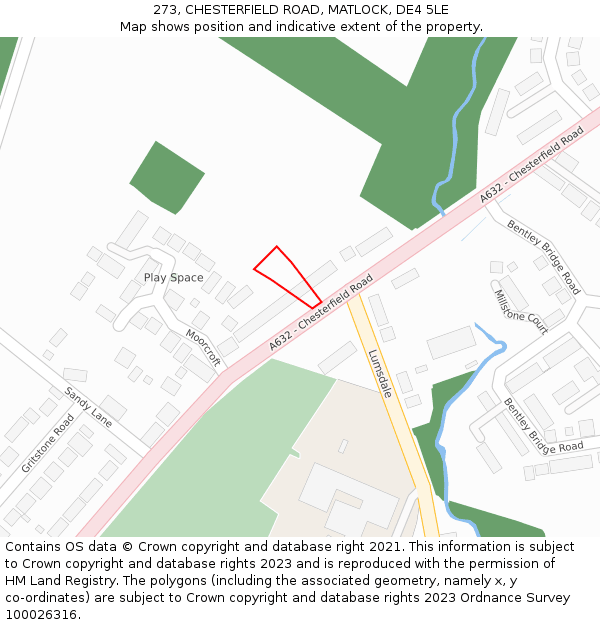 273, CHESTERFIELD ROAD, MATLOCK, DE4 5LE: Location map and indicative extent of plot